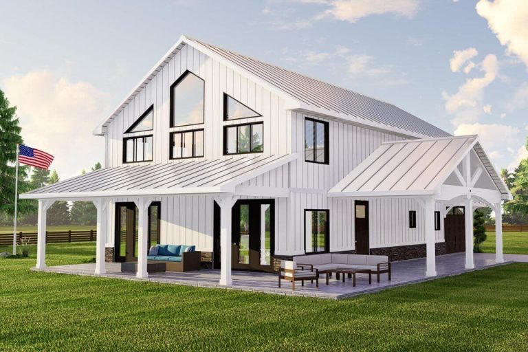 3-Bedroom Barndominium-style House with Two-story Great Room (Floor Plans)