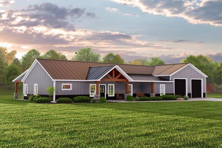 Single-Story, 3-Bedroom Barndominium-Style House Under 1,900 Square Feet with Extra-Deep 2-Car Garage (Floor Plans)