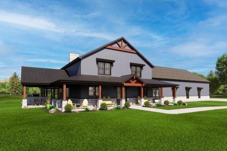 Double-Story, 3-Bedroom Barndominium-Style House with Garage Viewing Room (Floor Plans)