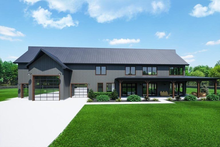 4-Bedroom Barndominium-Style House with RV-Friendly 1,555 Square Foot Garage (Floor Plans)