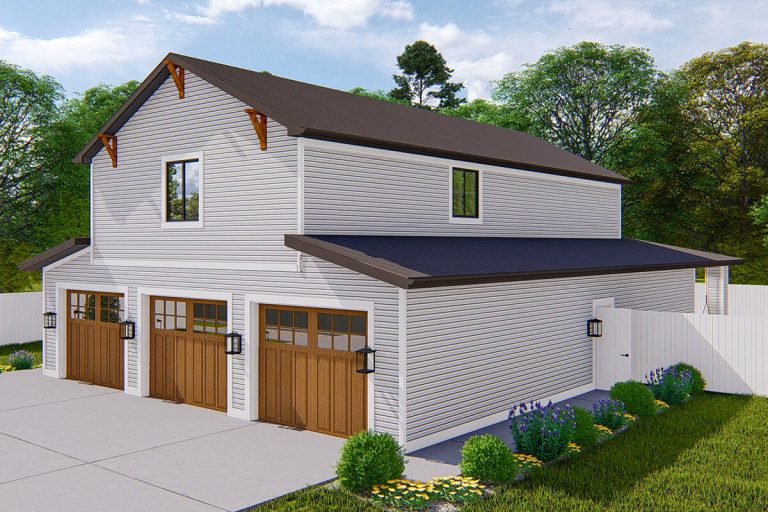 Double-Story, 3-Bedroom Barndominium House with 3 Garage Bays (Floor Plans)