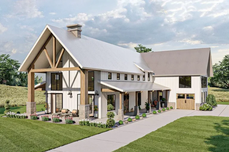 Double-Story, 4-Bedroom Modern Farmhouse Barndominium with Large Bonus Room over Garage (Floor Plan)