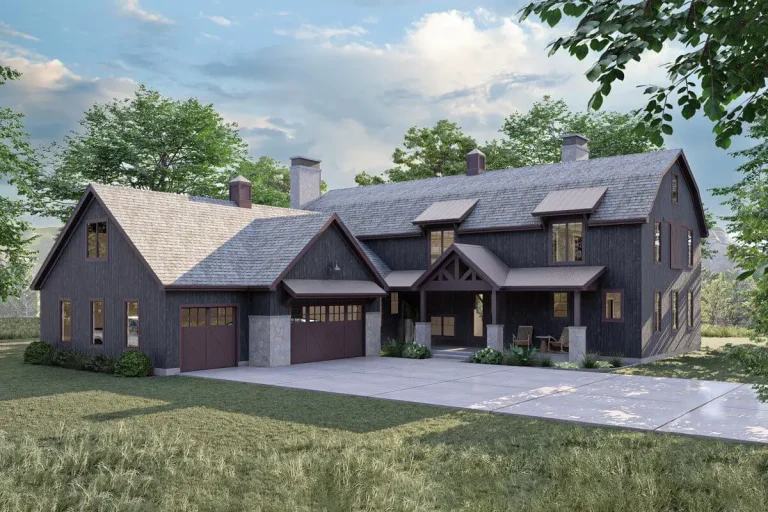 Double-Story, 5-Bedroom Handsome Barndominium-Style House with Large 3-Car Garage (Floor Plan)