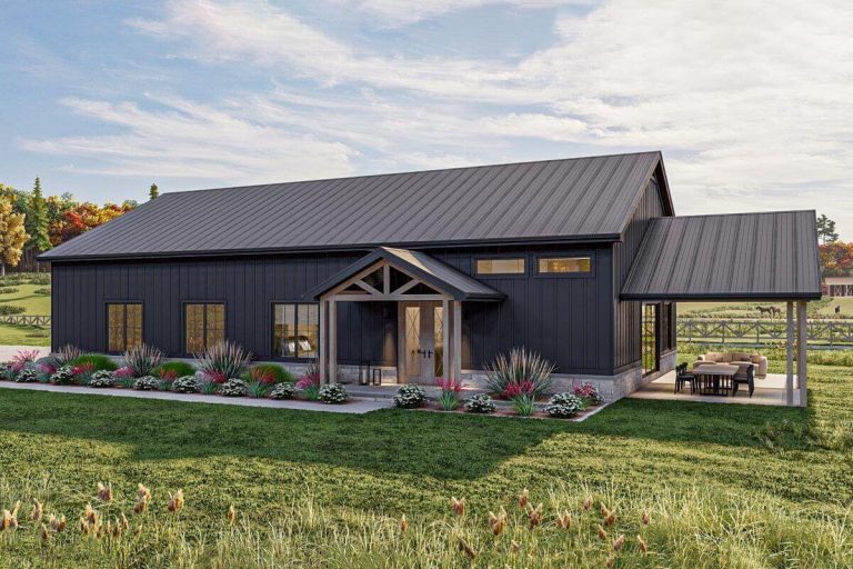Single-Story, 2-Bedroom Barndominium-Style House with an Oversized Garage (Floor Plans)