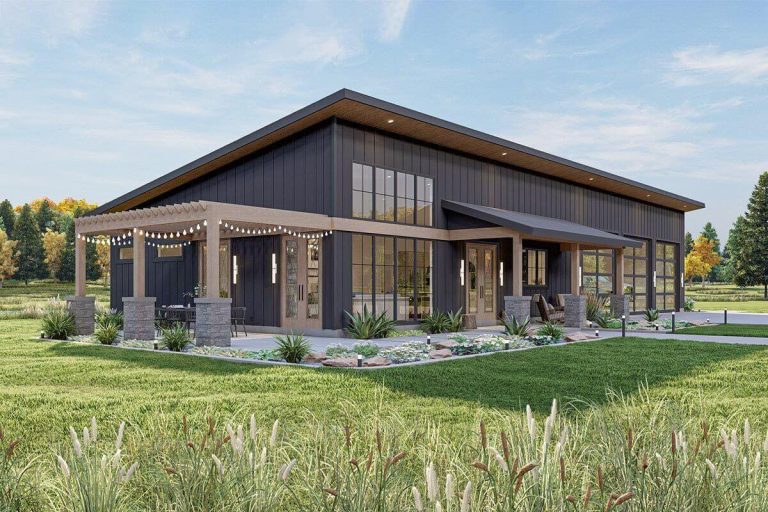2-Bedroom Barndominium-Style House with Covered Patio and 3-Car Garage (Floor Plans)