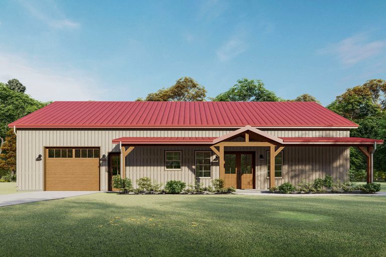 3-Bedroom 1,600 Square Foot Barndominium with Drive-Through Garage (Floor Plans)